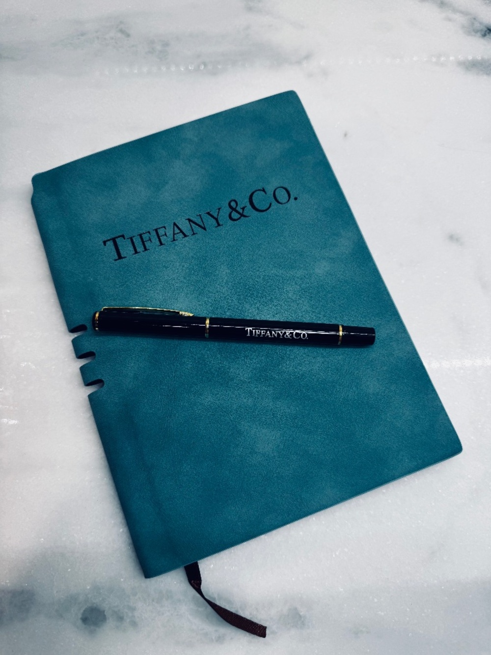 TIFFANY & Co Blue Suede-like NOTEBOOK & PEN Gift SET ~ Journal Diary
